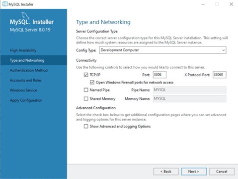 MySQL Workbench Custom install, networking