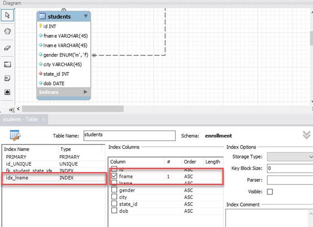 SQL INDEX in Workbench