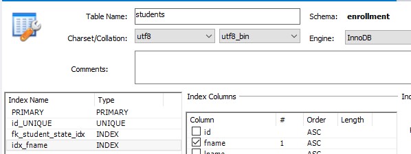 Workbench table properties