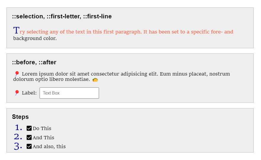 Screenshot of the completed pseudo-element CodePen example