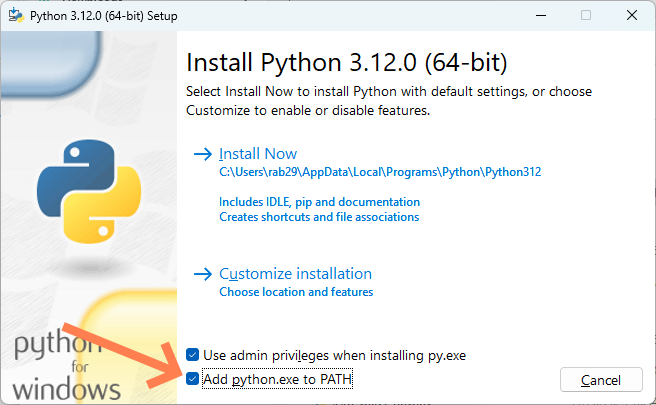 The first screen of the Python installer