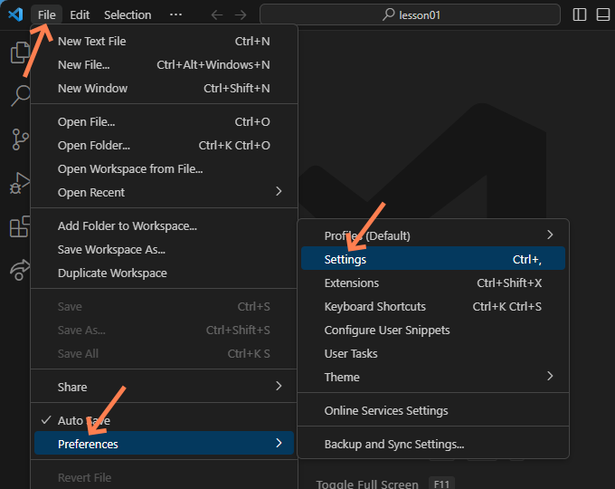 How to open Settings in VS Code