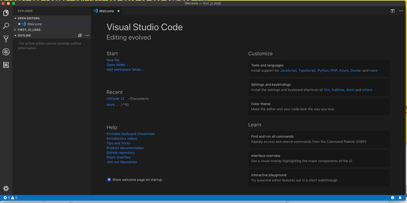 view of visual studio code after directory loaded