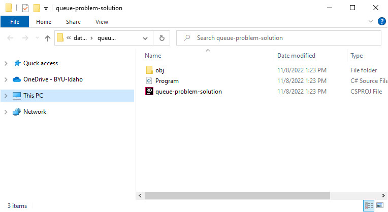 Shows the project folder after creating a new C sharp project.