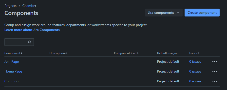 Jira component screen.