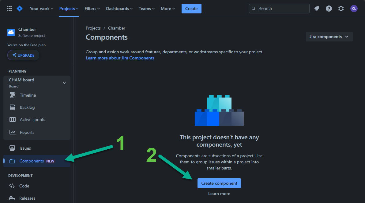 Jira create component screen.