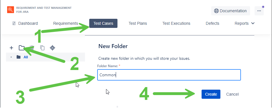 Test cases organization screen