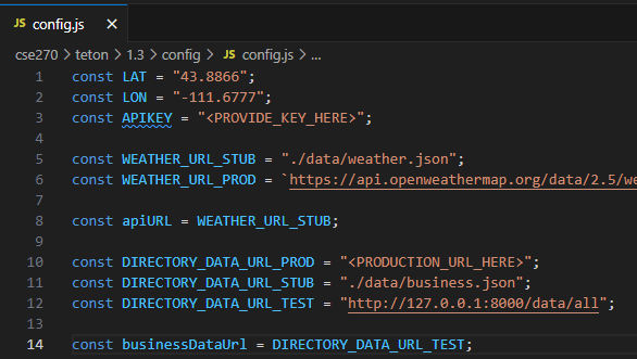 Config.js file contents