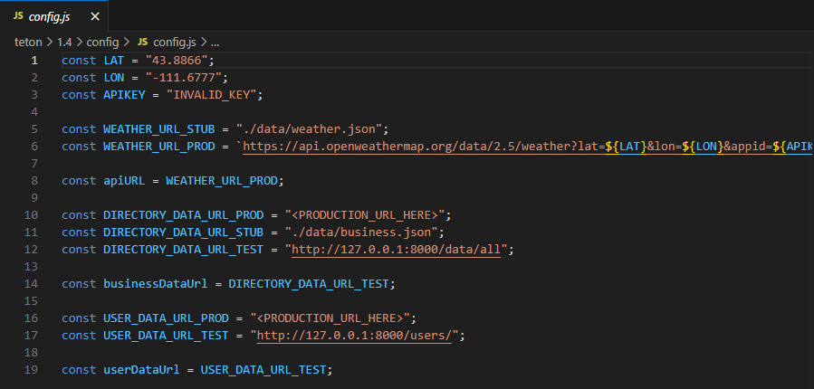 config.js file contents