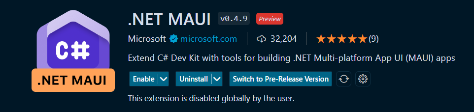 Enable .NET MAUI Extension Screenshot