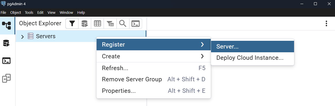 pgAdmin register new server