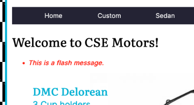 Image of flash message displayed in home view