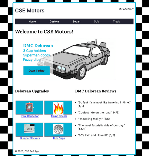 Picture of the CSE Motors home page for large screen