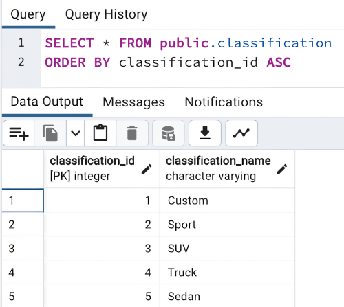 pgAdmin finished classification data rows