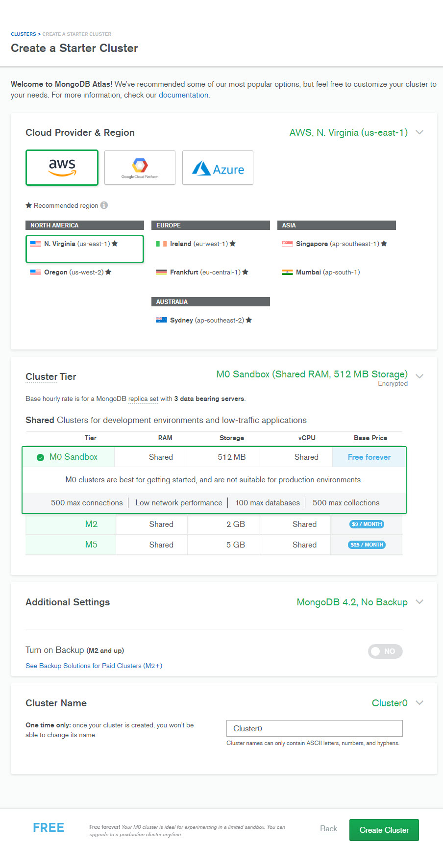 MongoDB Atlas Settings