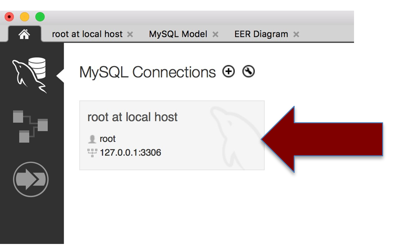 Screen capture MySQL Workbench local database connection.