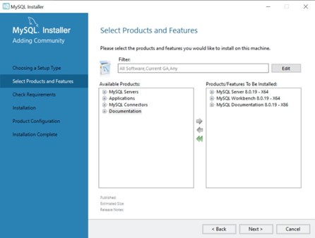 MySQL Workbench Custom install, selections