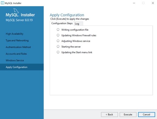 MySQL Workbench Custom install, apply configuration 