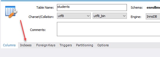 Workbench Indexes Tab