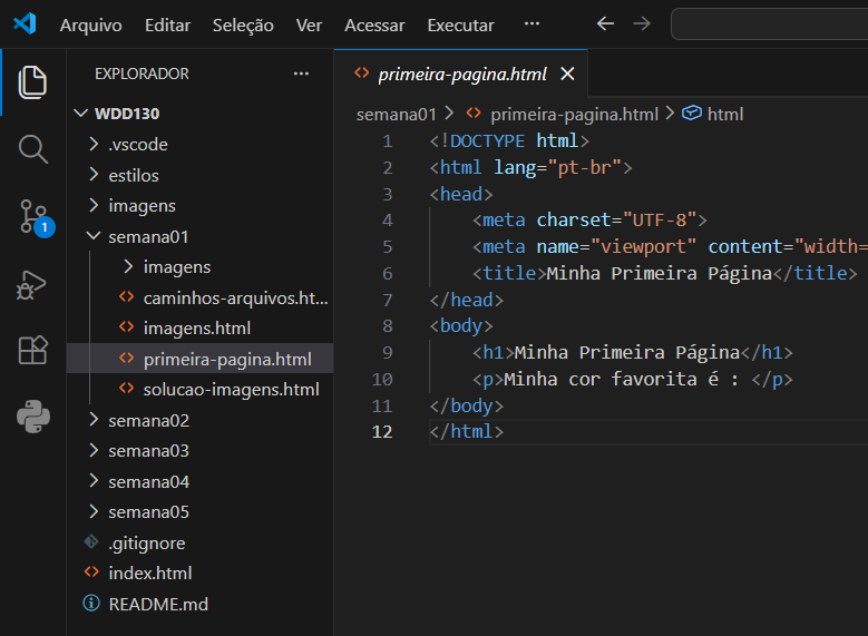 Captura de tela do painel Explorador do VS Code mostrando arquivos e pastas