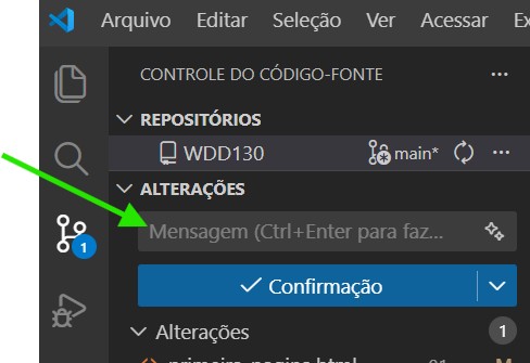 Escrevendo a Mensagem de Confirmação (Commit) no Controle do Código-Fonte do VS Code