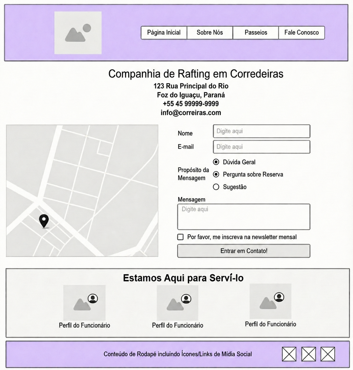 Wireframe da Página Fale Conosco