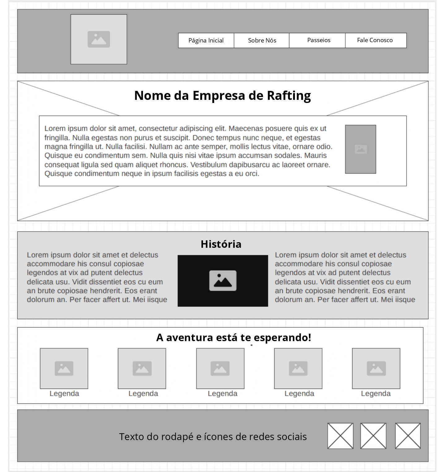 Design de Wireframe para a Página Sobre Nós do Projeto de Rafting – Atualizada