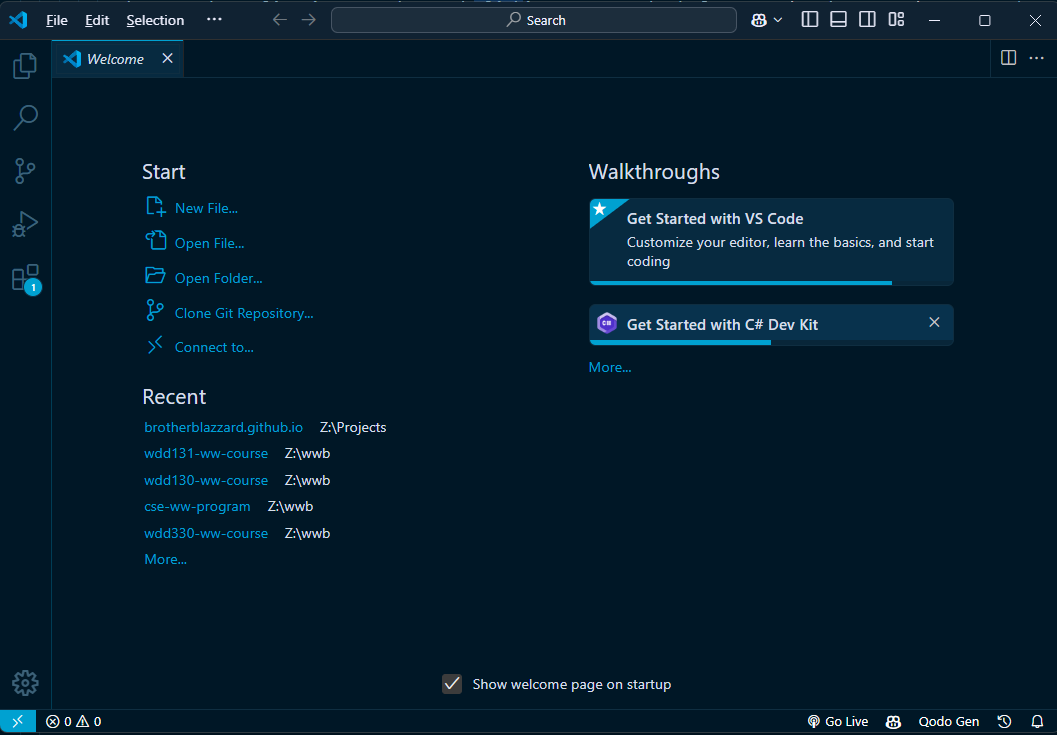 Visual Studio Code Opening Welcome Screen