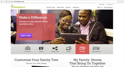 FamilySearch Home Page Screenshot