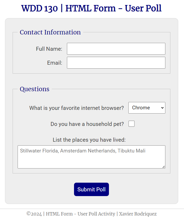 User Poll Form with Style and Layout