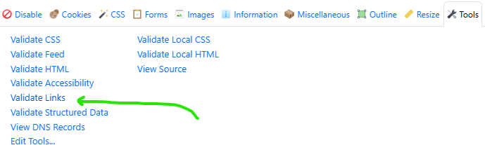 Web Developer Extension - Tools - Validate Links