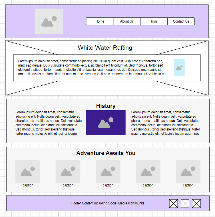 Wireframe Design for Rafting Project About Us Page - Updated