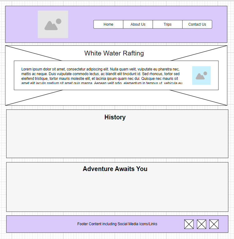 Wireframe Design for Rafting Project About Us Page