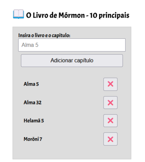 Exemplo de captura de tela da aplicação do capítulo do Livro de Mórmon
