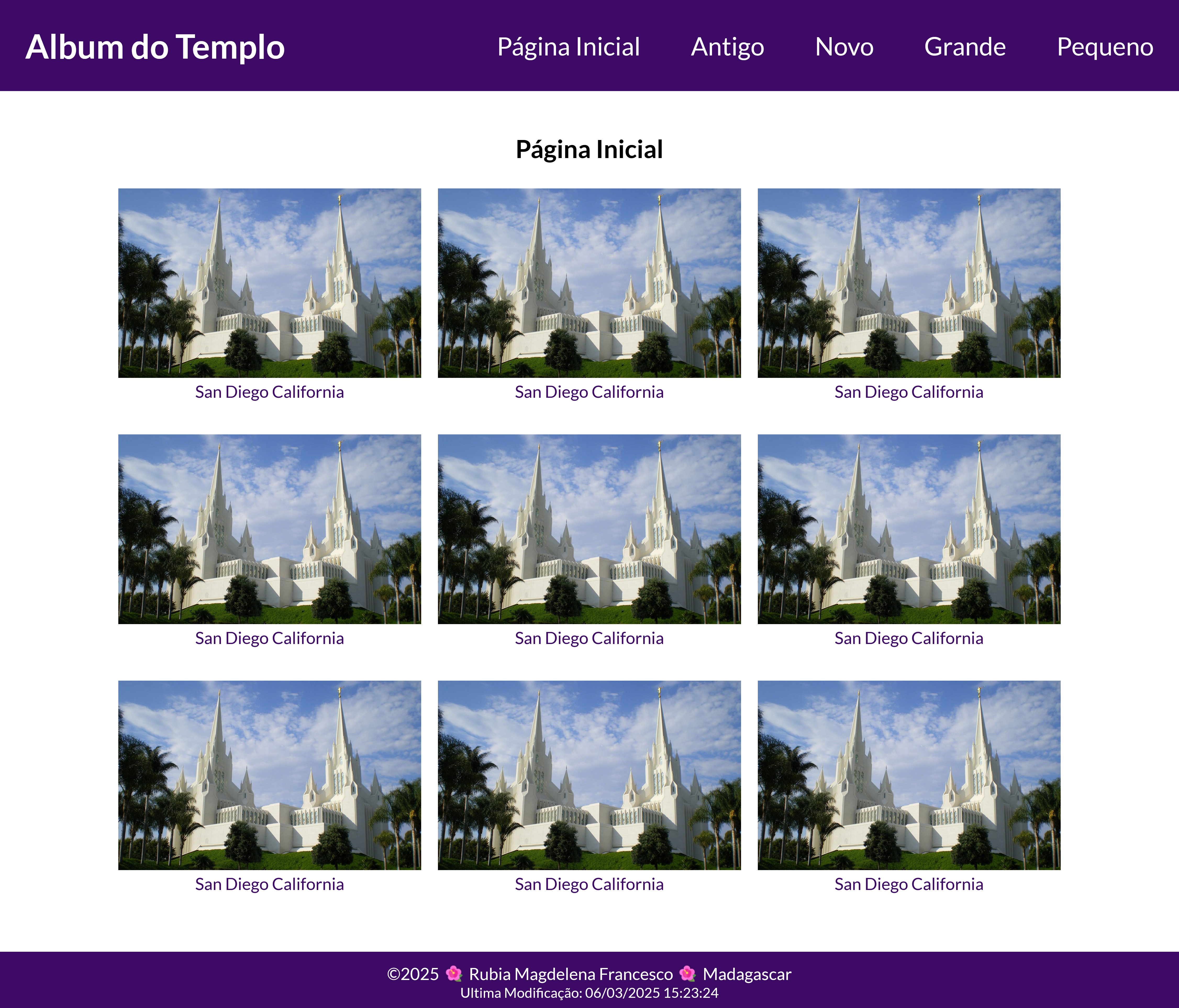 Exemplo de Captura de Tela da Página do Álbum de Imagens – Maior
