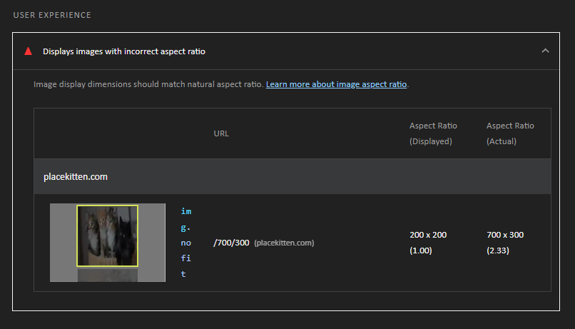 Screenshot of an Aspect Ratio Issue from a Lighthouse Audit