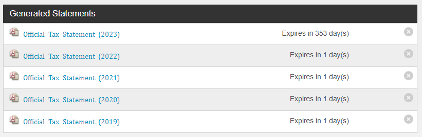 Screenshot of table use for Church donation statements.