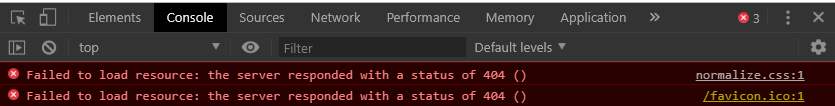 Screen shot of favicon error from devTools