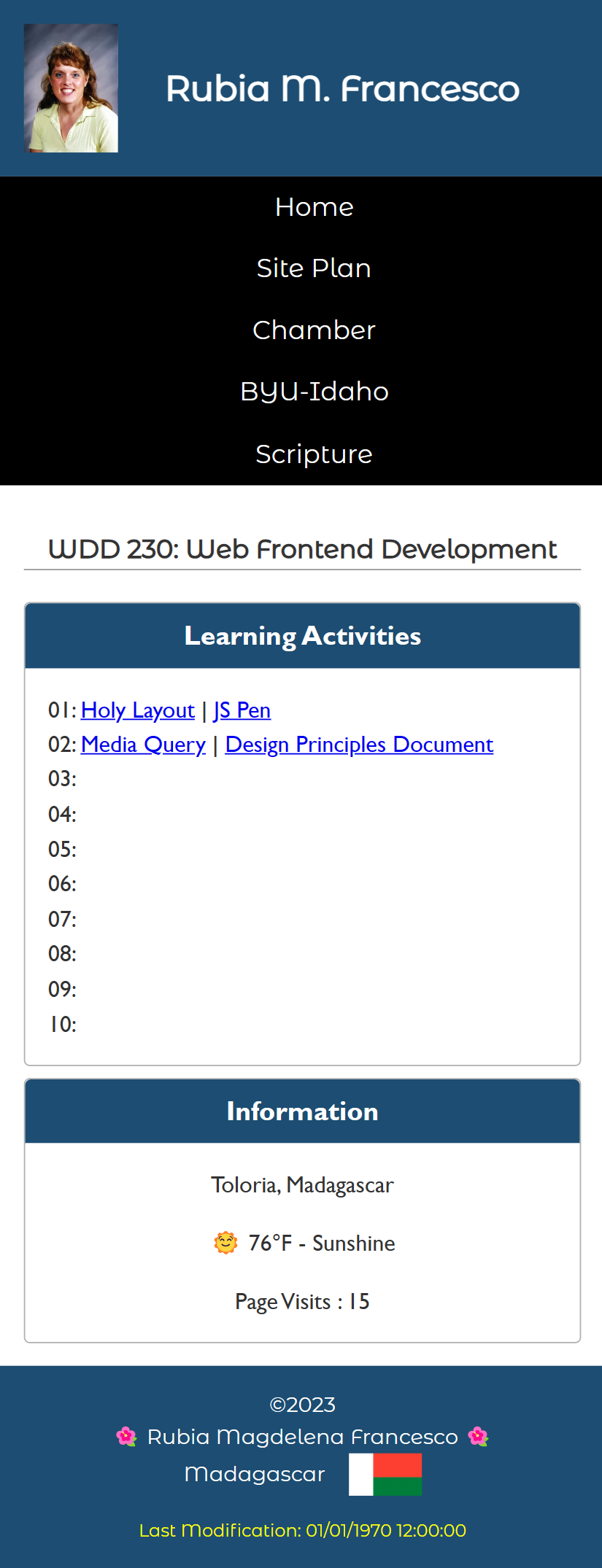 WDD 230 | L02 | Course Home Page - Screenshots