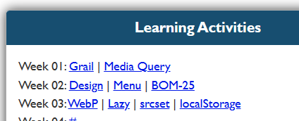 Screenshot of Example Activity Links