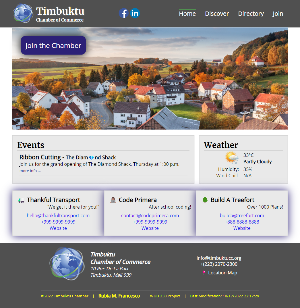 Screenshot example of chamber home page in the wider viewport.