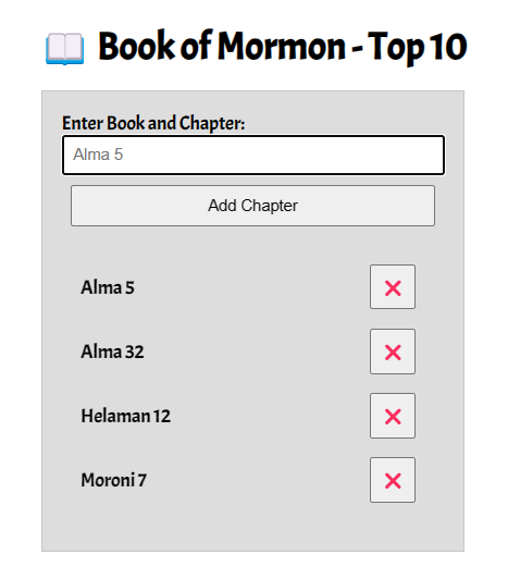 Example screen shot of Book of Mormon chapter application