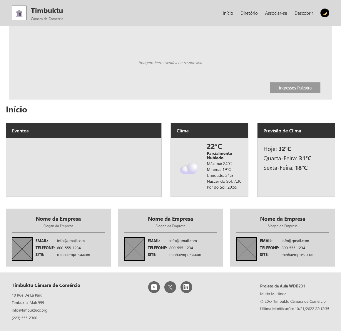 Wireframe da Câmara para Desktop