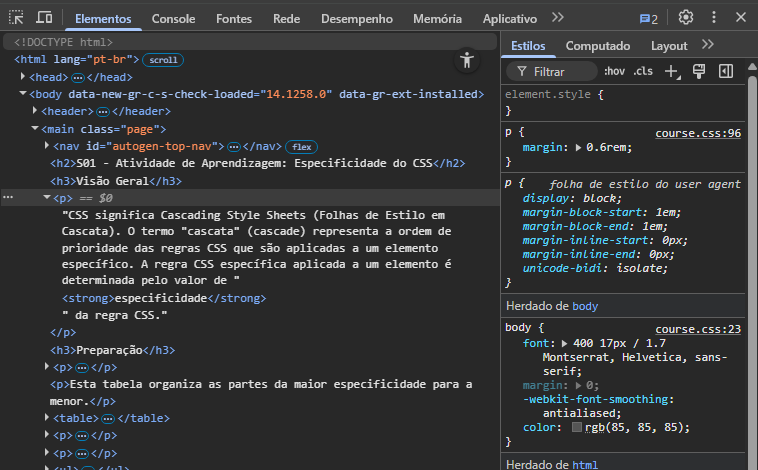 Painel de Estilos do DevTools