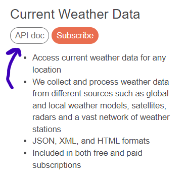 Screenshot of OpenWeatherMap's Current Weather Data API