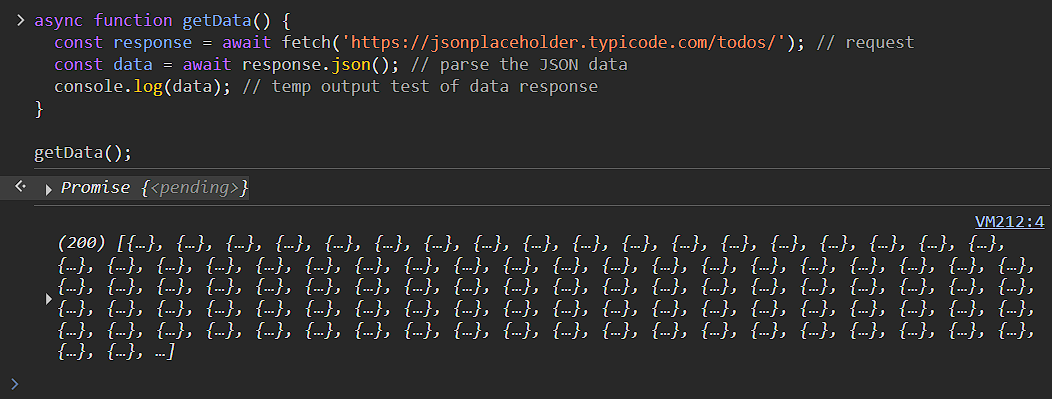 Fetch API Example Output in Console