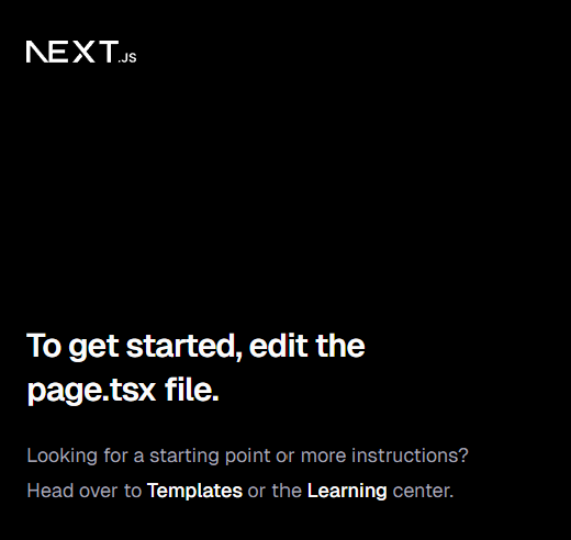 Screenshot of initial nextjs application home page